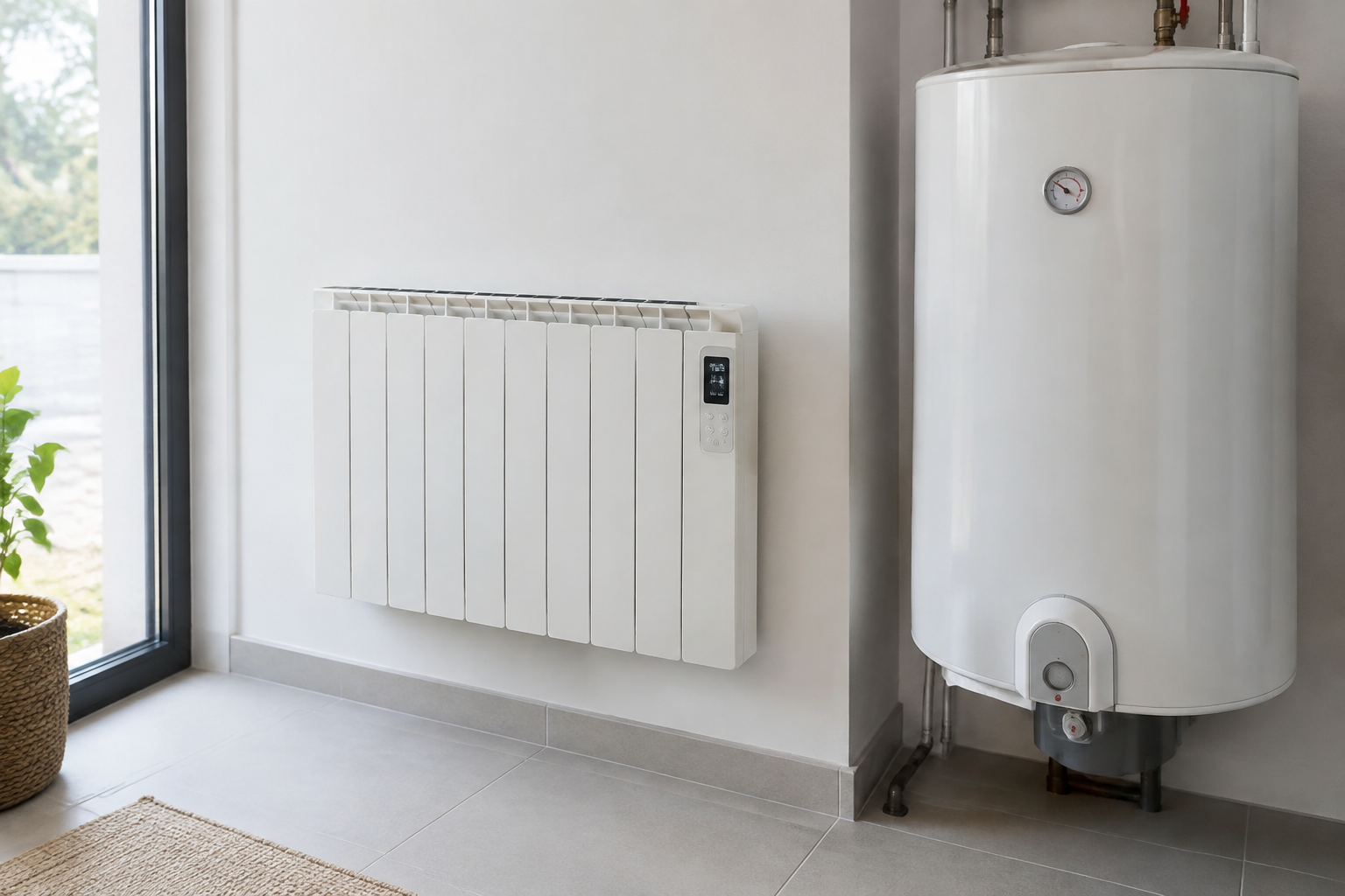 Radiateur électrique et ballon d'eau chaude installés