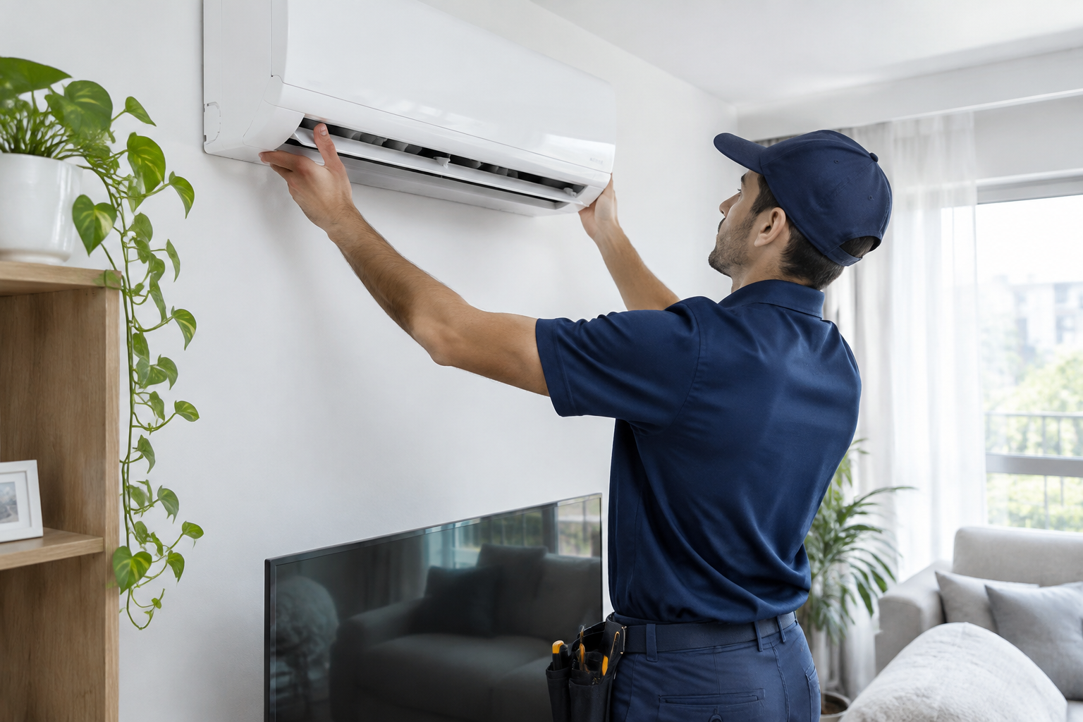 Installation d'une climatisation murale par un technicien