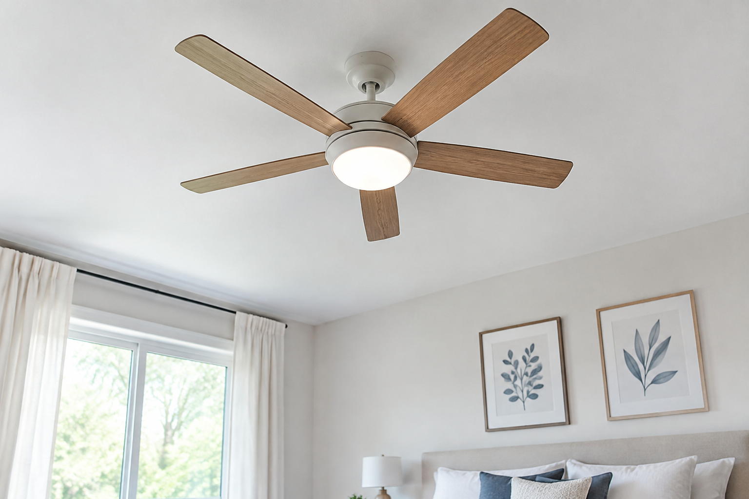 Ventilateur de plafond installé dans une chambre
